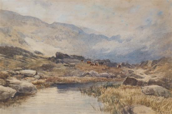 John Syer, watercolour, Cattle in a landscape, signed and dated 82, 35 x 52cm, unframed